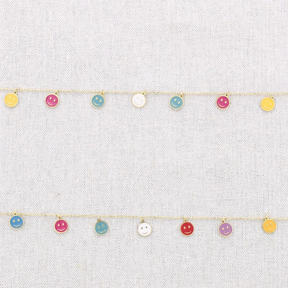 GARGANTILLA ACERO MEDALLITAS SMILEY ESMALTE