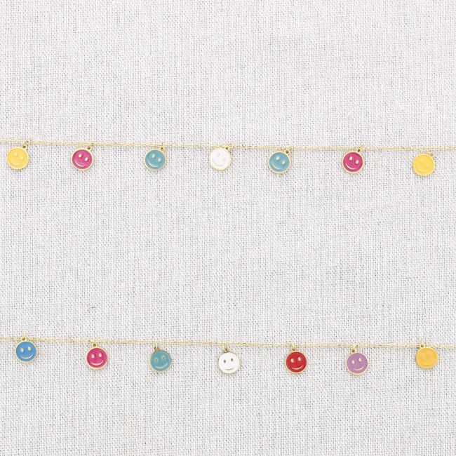 GARGANTILLA ACERO MEDALLITAS SMILEY ESMALTE