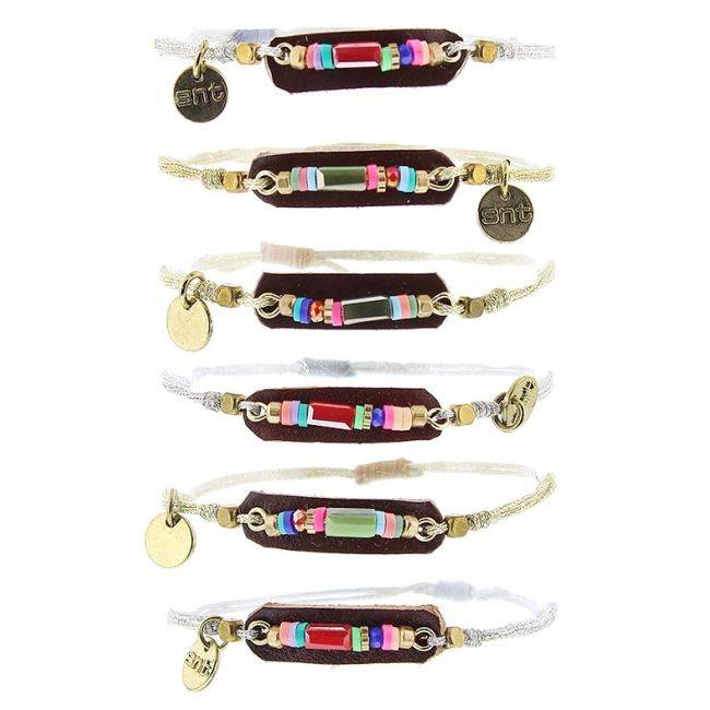 PULSERA  MACRAMÉ CUERO CUENTAS