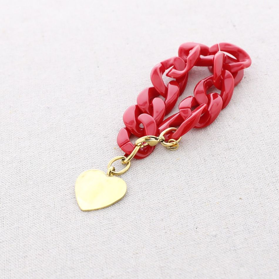 STEEL HEART PENDANT RESIN LINK BRACELET