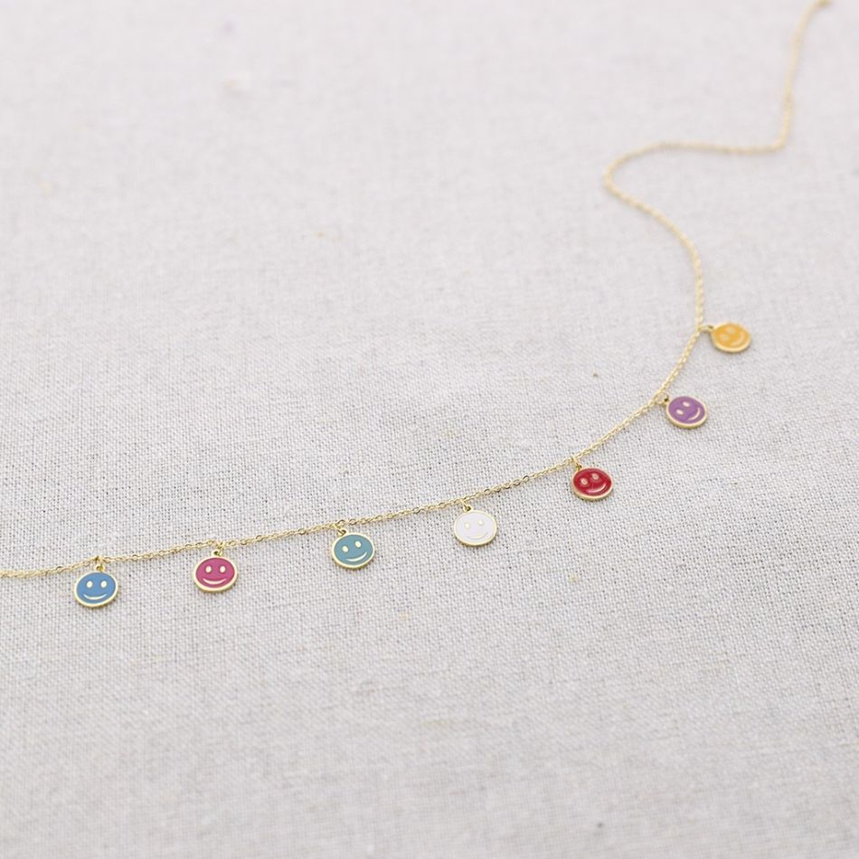 ENAMEL SMILEY MEDALS STEEL SHORT NECKLACE