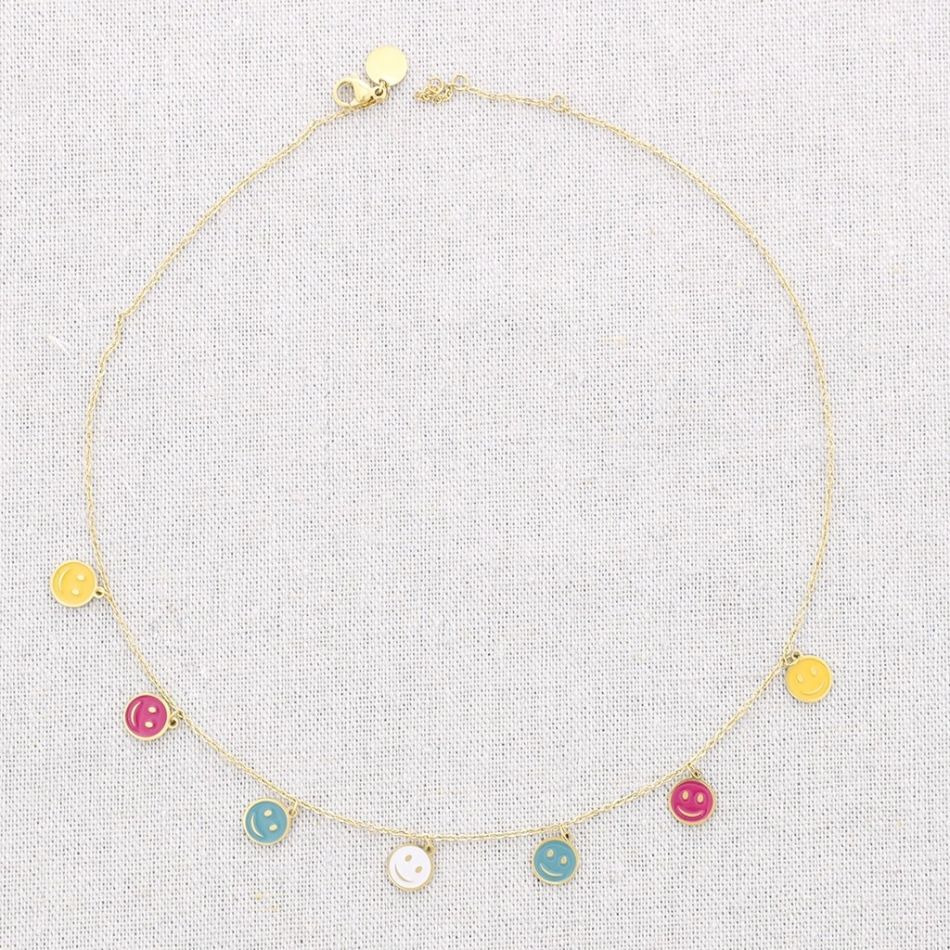 ENAMEL SMILEY MEDALS STEEL SHORT NECKLACE