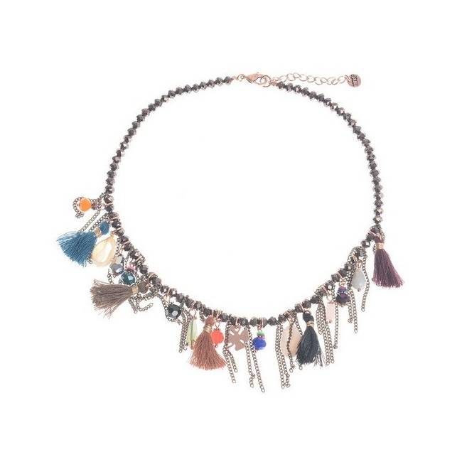 SHORT NECKLACE METAL BEADS CRYSTALS
