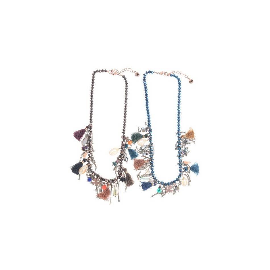 SHORT NECKLACE METAL BEADS CRYSTALS