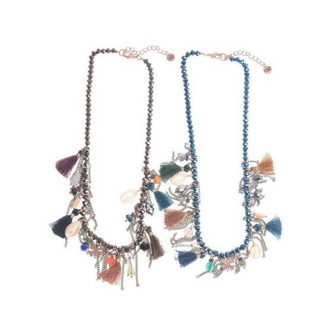 SHORT NECKLACE METAL BEADS CRYSTALS