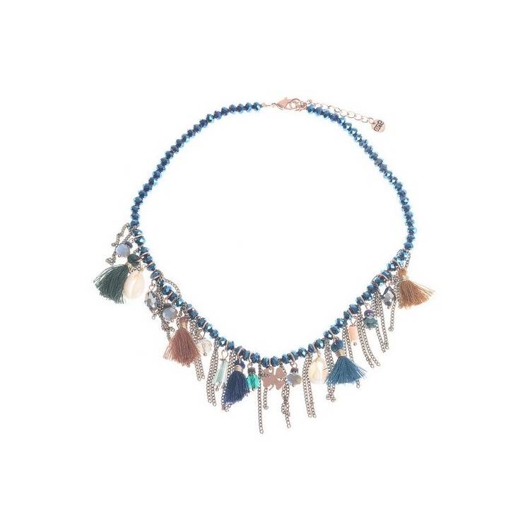 SHORT NECKLACE METAL BEADS CRYSTALS