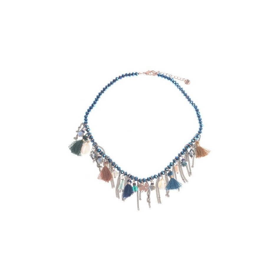 SHORT NECKLACE METAL BEADS CRYSTALS