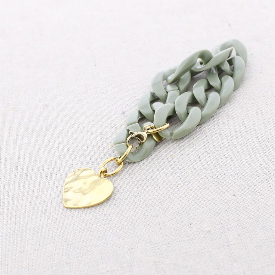 PULSERA ESLABONES RESINA COLGANTE CORAZÓN ACERO