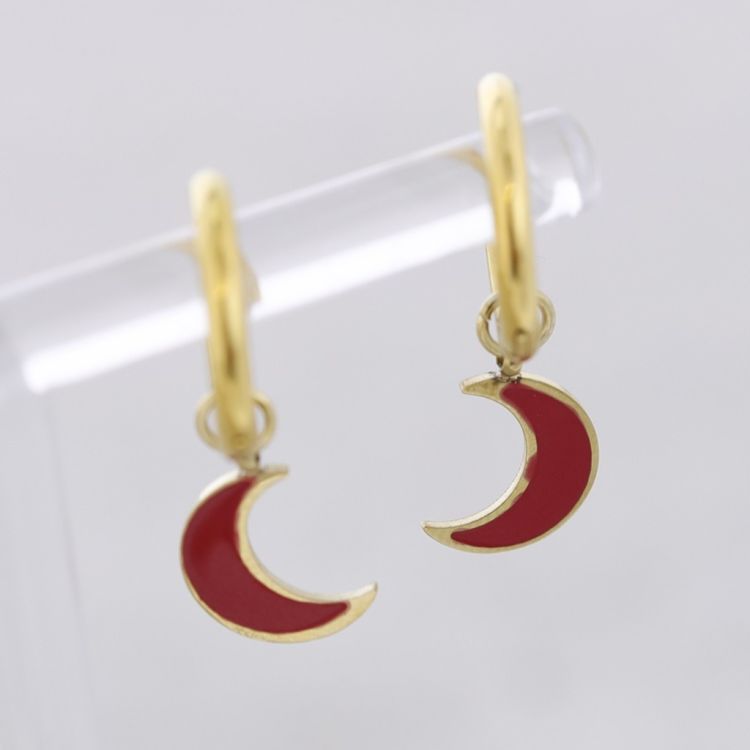 PENDIENTES ACERO ARO COLGANTE LUNITA ESMALTE