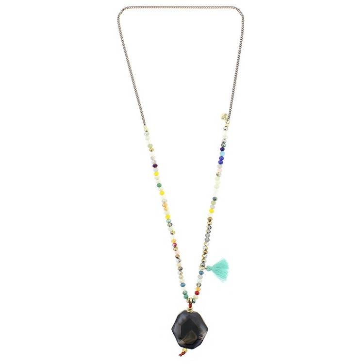 LONG NECKLACE WITH PENDANT BEADS STONE