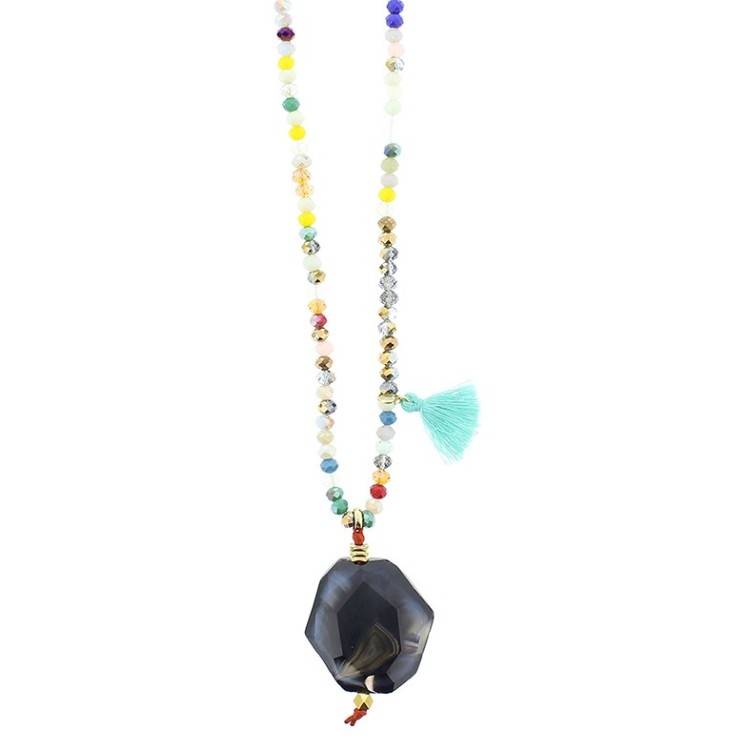 LONG NECKLACE WITH PENDANT BEADS STONE 2