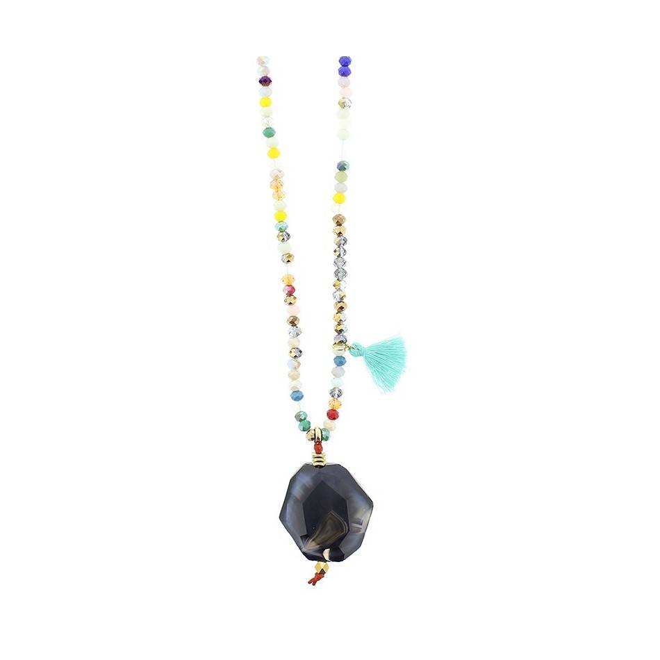 LONG NECKLACE WITH PENDANT BEADS STONE