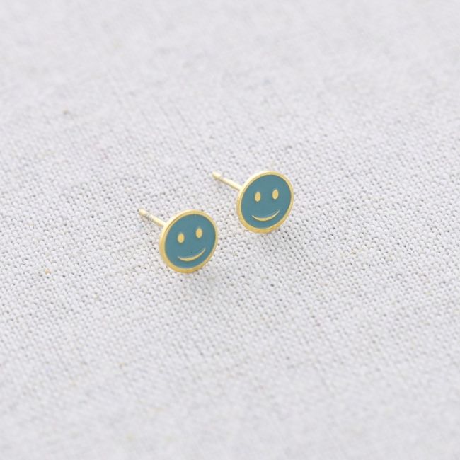 PENDIENTES PRESIÓN ACERO MEDALLA SMILEY ESMALTE