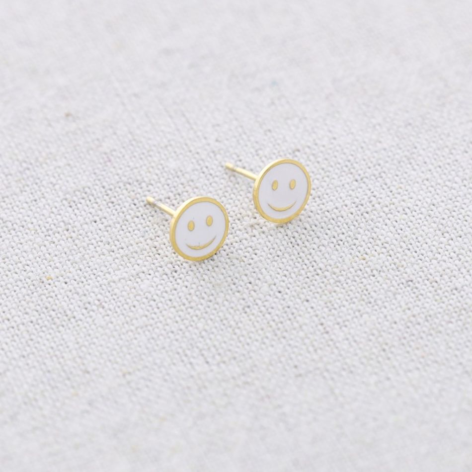 PENDIENTES PRESIÓN ACERO MEDALLA SMILEY ESMALTE