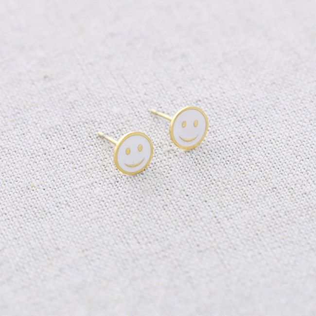 PENDIENTES PRESIÓN ACERO MEDALLA SMILEY ESMALTE