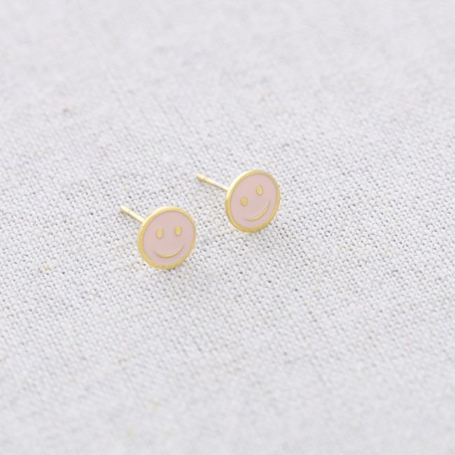 PENDIENTES PRESIÓN ACERO MEDALLA SMILEY ESMALTE