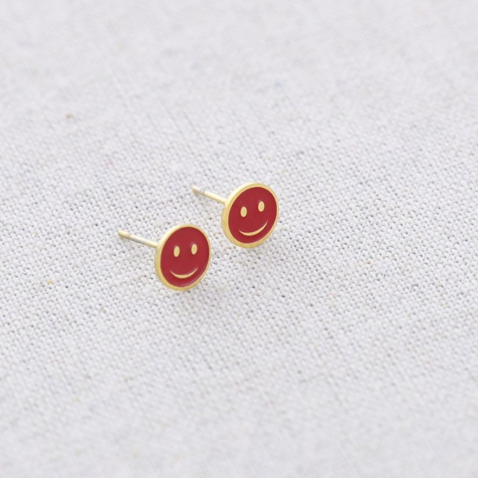 PENDIENTES PRESIÓN ACERO MEDALLA SMILEY ESMALTE