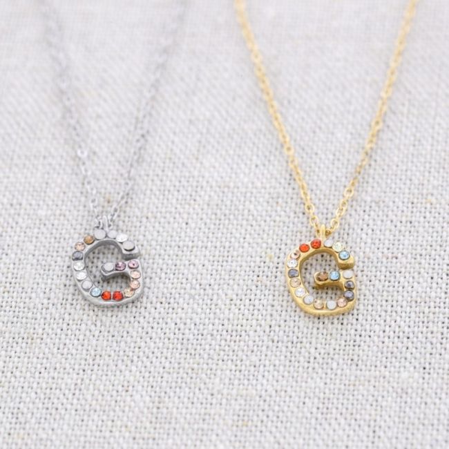 INITIAL G STEEL CRYSTALS SHORT NECKLACE