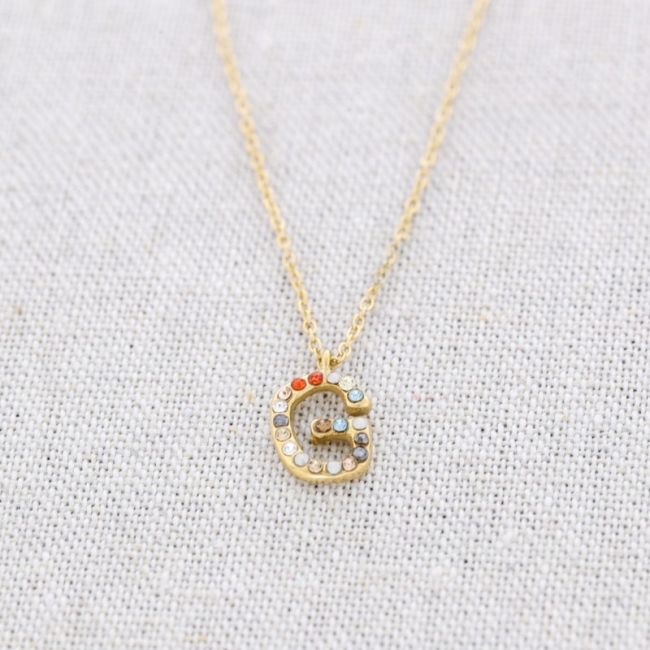 INITIAL G STEEL CRYSTALS SHORT NECKLACE