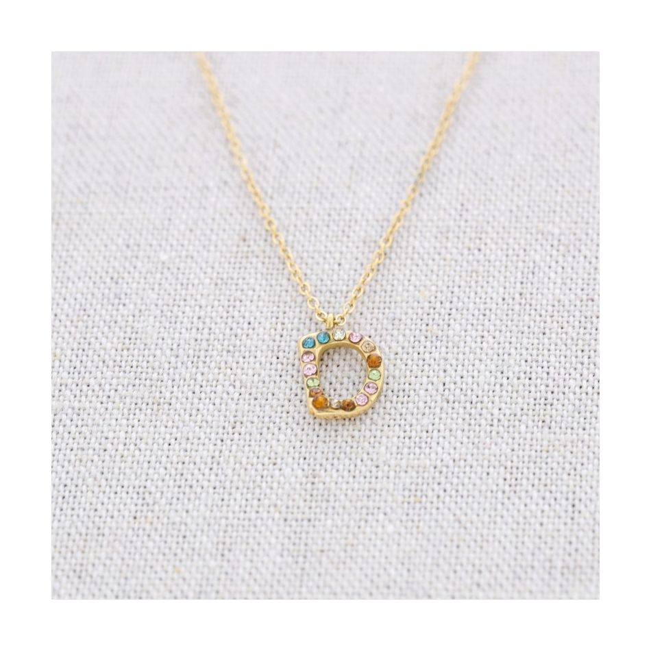 SHORT NECKLACE INITIAL D STEEL CRYSTALS