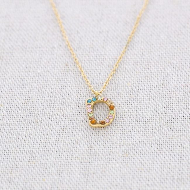 SHORT NECKLACE INITIAL D STEEL CRYSTALS