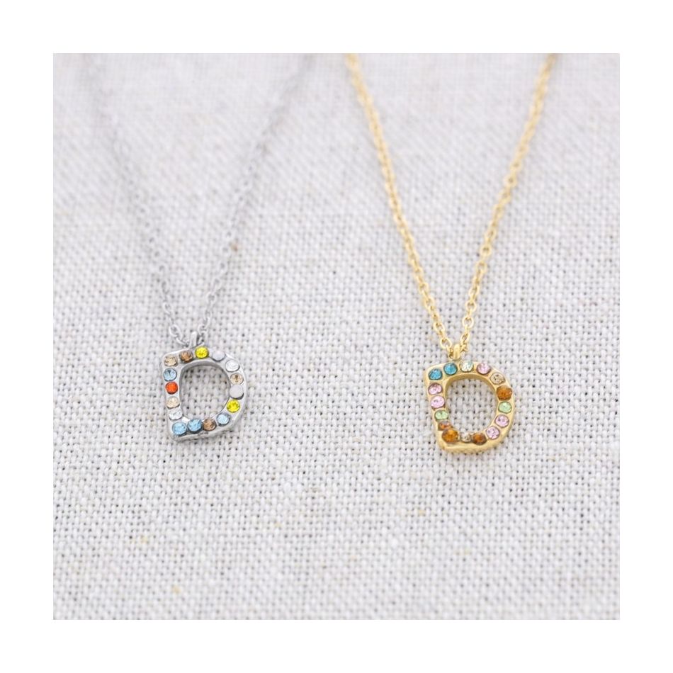 SHORT NECKLACE INITIAL D STEEL CRYSTALS