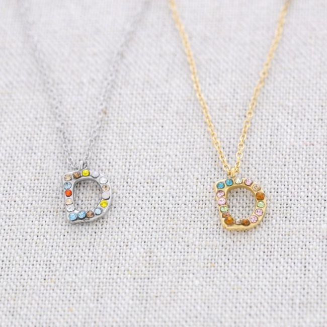 SHORT NECKLACE INITIAL D STEEL CRYSTALS