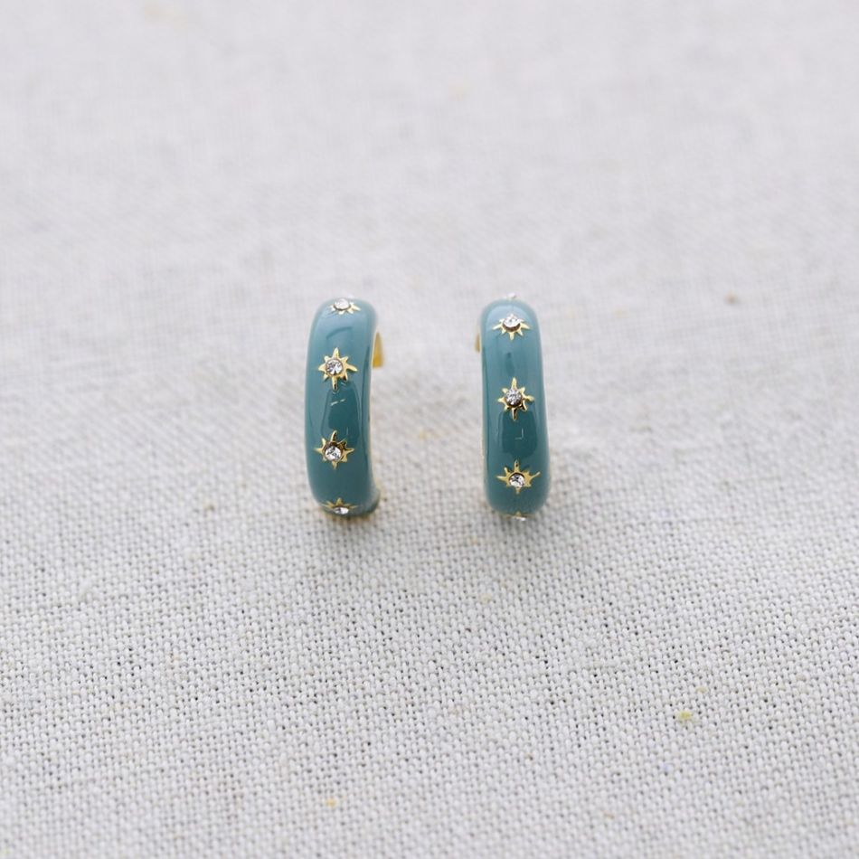 STEEL ENAMEL CRYSTALS HOOP EARRINGS