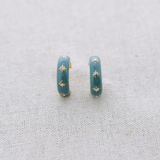 PENDIENTES ACERO ARO CRISTALES ESMALTE