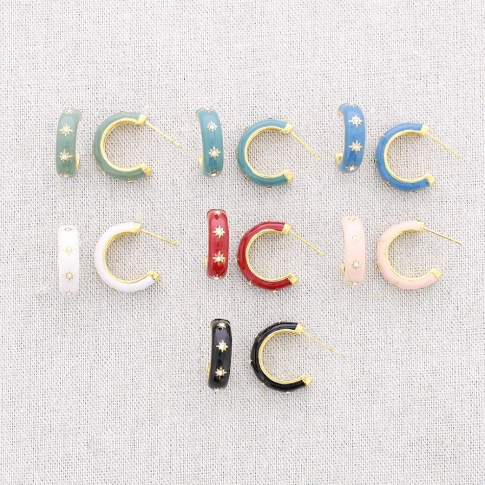 PENDIENTES ACERO ARO CRISTALES ESMALTE
