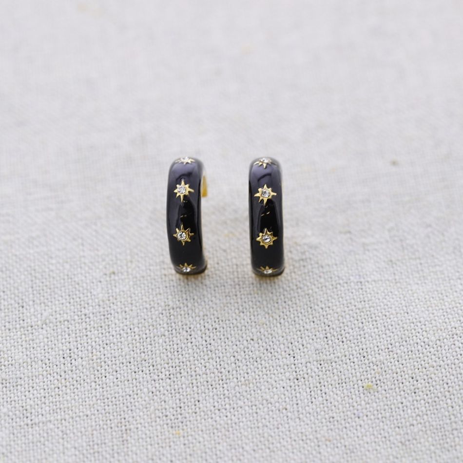PENDIENTES ACERO ARO CRISTALES ESMALTE