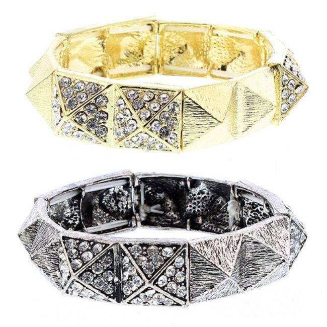 ELASTIC TABLERONE METAL CRYSTALS BRACELET