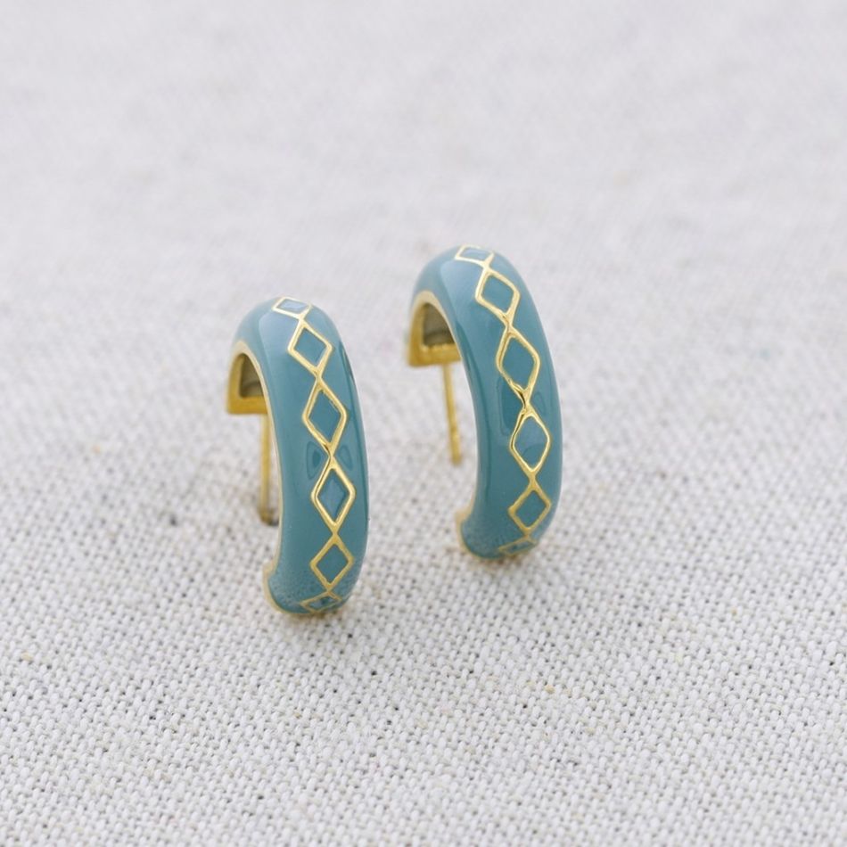 PENDIENTES ACERO ARO ROMBITOS ESMALTE
