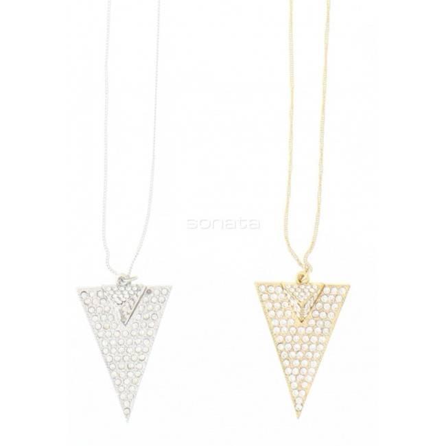LONG PENDANT NECKLACE METAL CRYSTALS