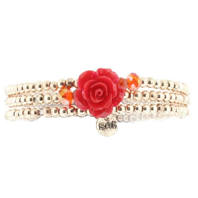 BRACELET 3 STRIPS METAL FLOWER BEADS