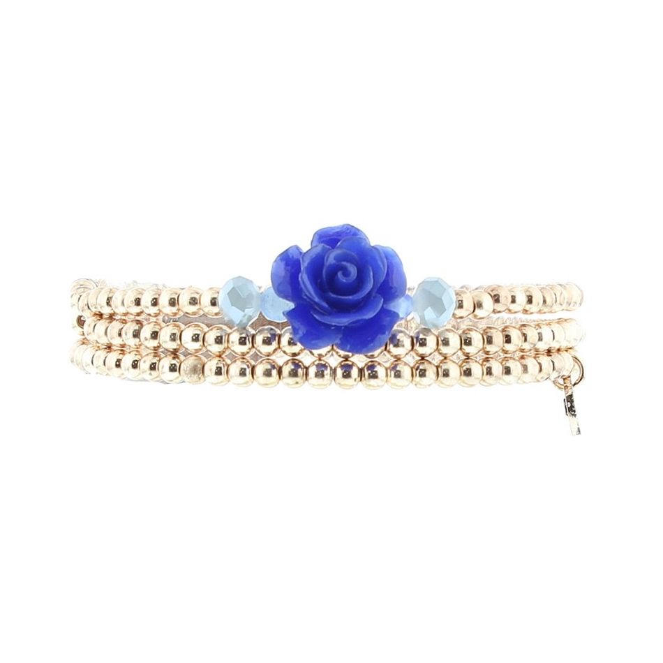 BRACELET 3 STRIPS METAL FLOWER BEADS