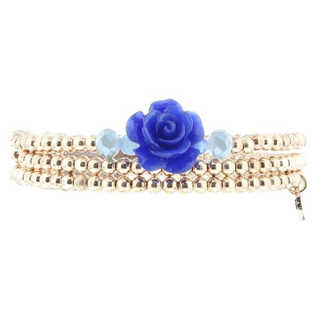 BRACELET 3 STRIPS METAL FLOWER BEADS