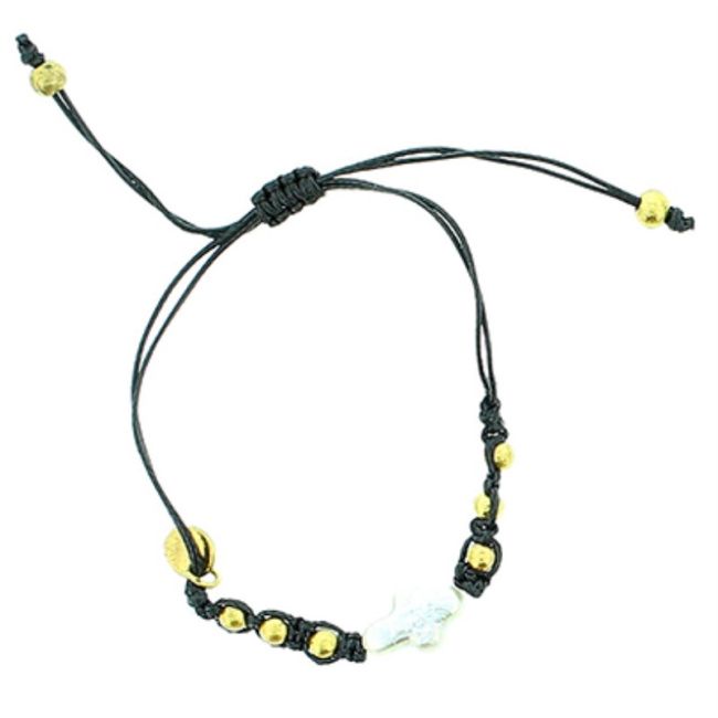 PULSERA  MACRAMÉ CUENTAS METAL IMI. PERLA CULT.
