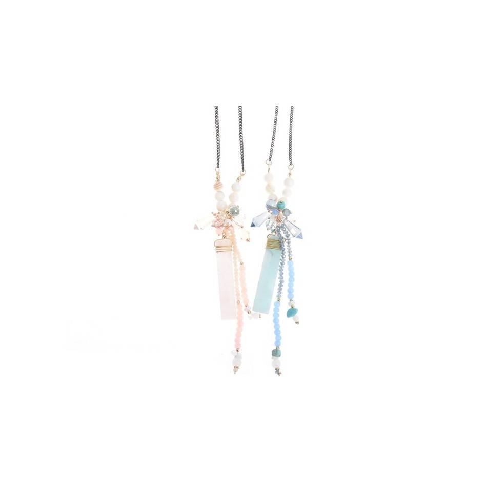 LONG STONE PENDANT NECKLACE WITH BEADS