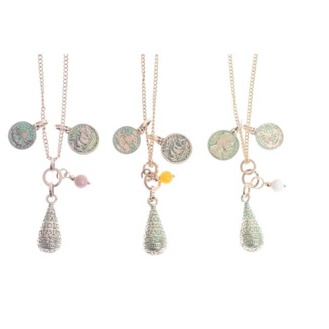 LONG PENDANT NECKLACE AGED METAL