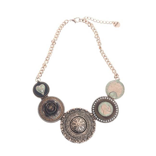 ANTIQUE METAL MEDALLIONS SHORT NECKLACE