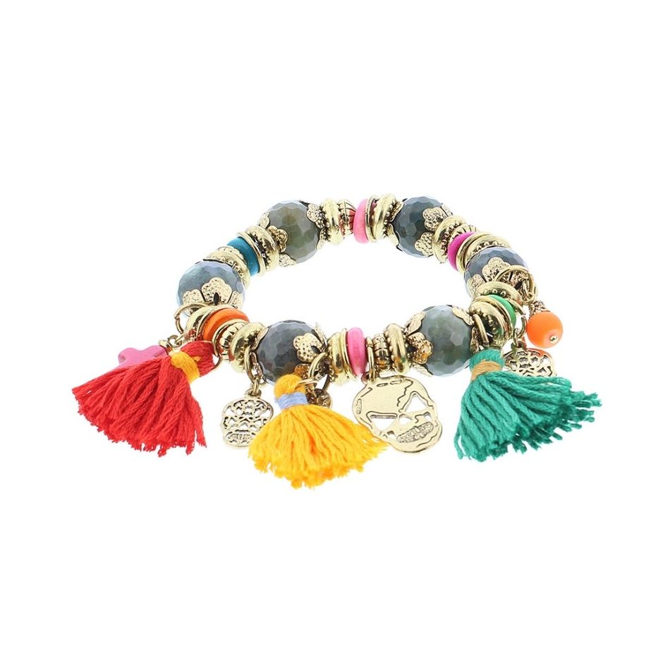 PULSERA CUENTAS METAL PIEDRAS