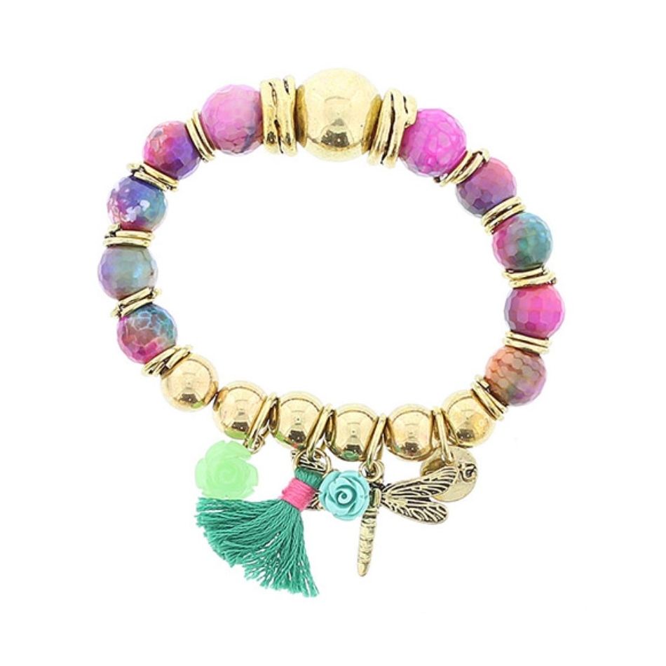 PULSERA CUENTAS METAL PIEDRAS