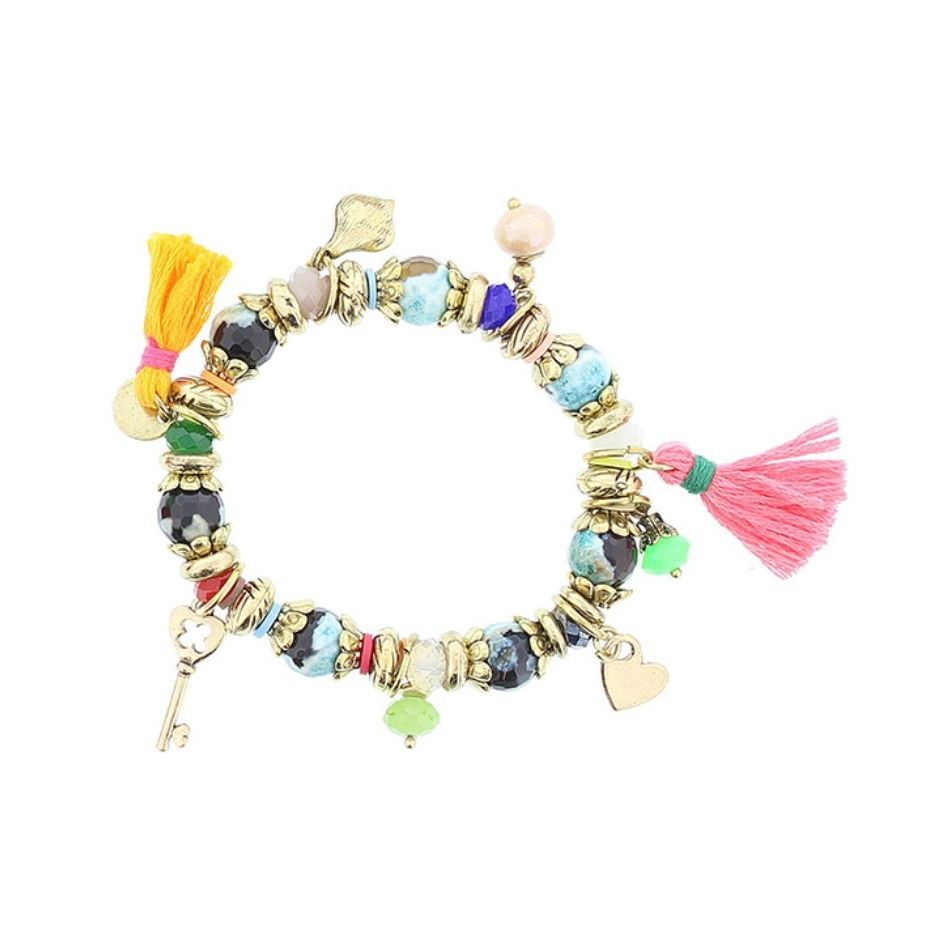 PULSERA CUENTAS METAL PIEDRAS