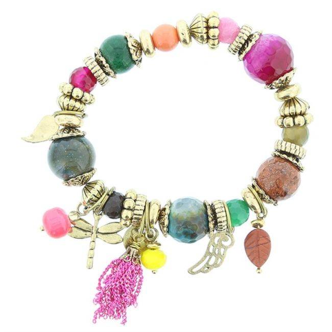 PULSERA CUENTAS METAL PIEDRAS