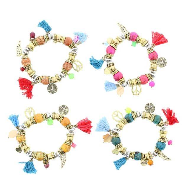 PULSERA CUENTAS METAL PIEDRAS
