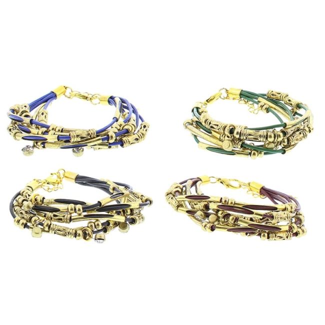 PULSERA CUERO CUENTAS METALES