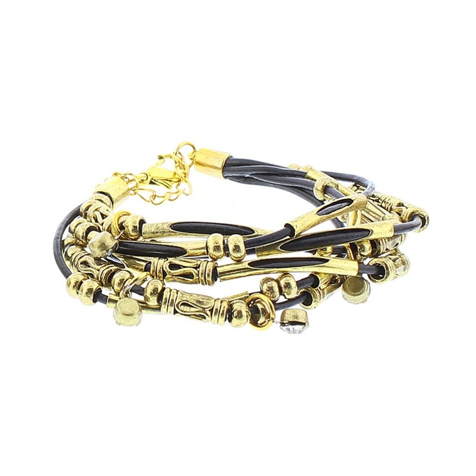 LEATHER BRACELET WITH METAL BEADS