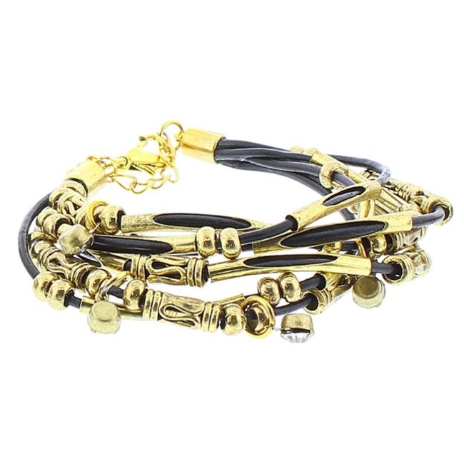 LEATHER BRACELET WITH METAL BEADS