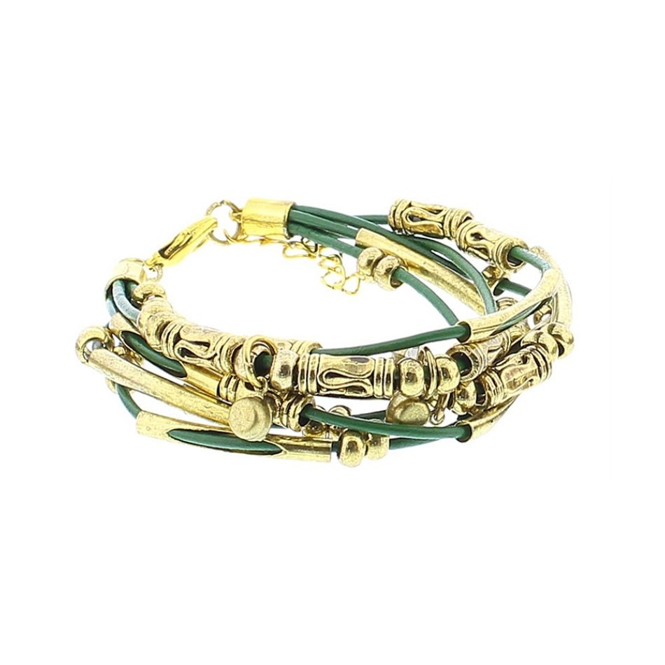 LEATHER BRACELET WITH METAL BEADS